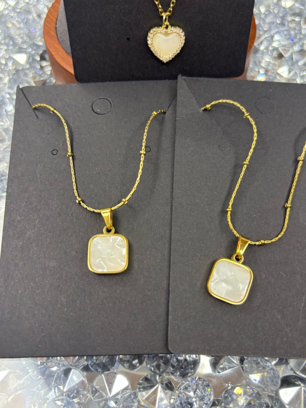 Gold-Tone Heart & Square Mother-of-Pearl Pendant Necklaces (3) - Picture 3 of 7